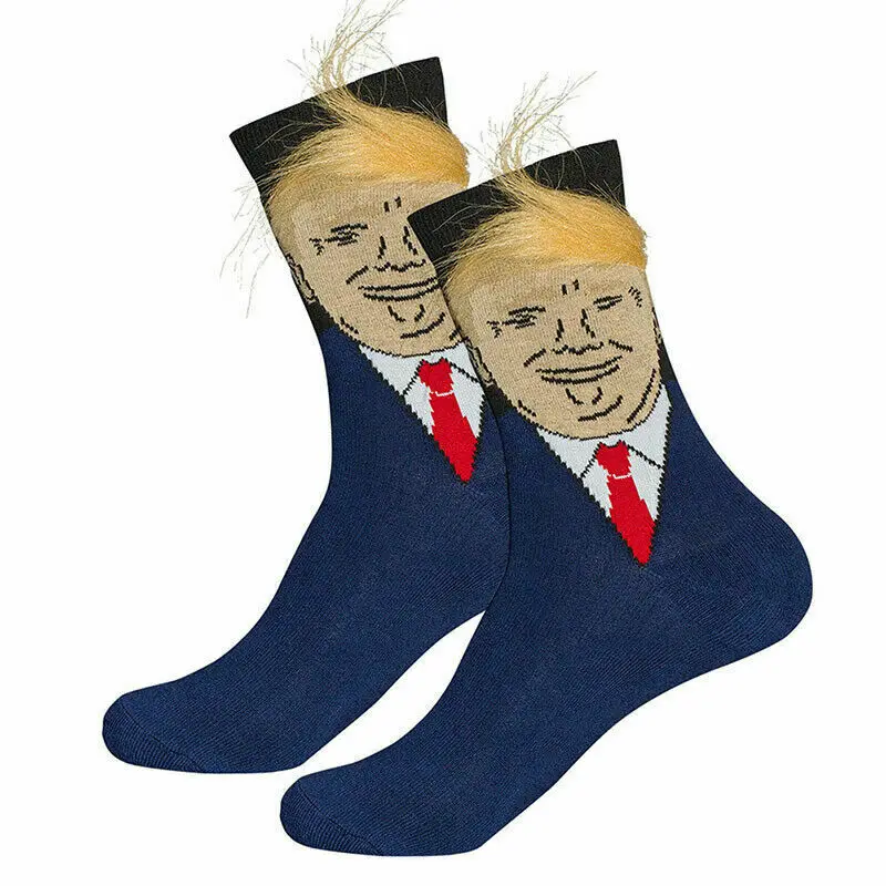 President Donald Trump Socks with 3D Fake Hair Crew Socks