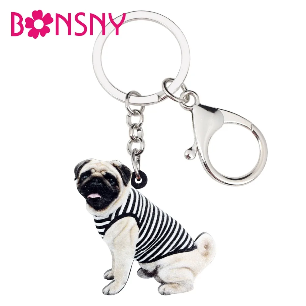 Bonsny акриловый жилет Французский бульдог Мопс брелок для ключей кольцо милые