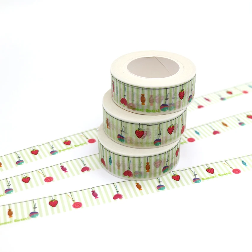 1PCS Creative kawai Candy Strawberry Washi Tape DIY Decorative Color Paper Office Adhesive Stationery Masking Sticker | Канцтовары для