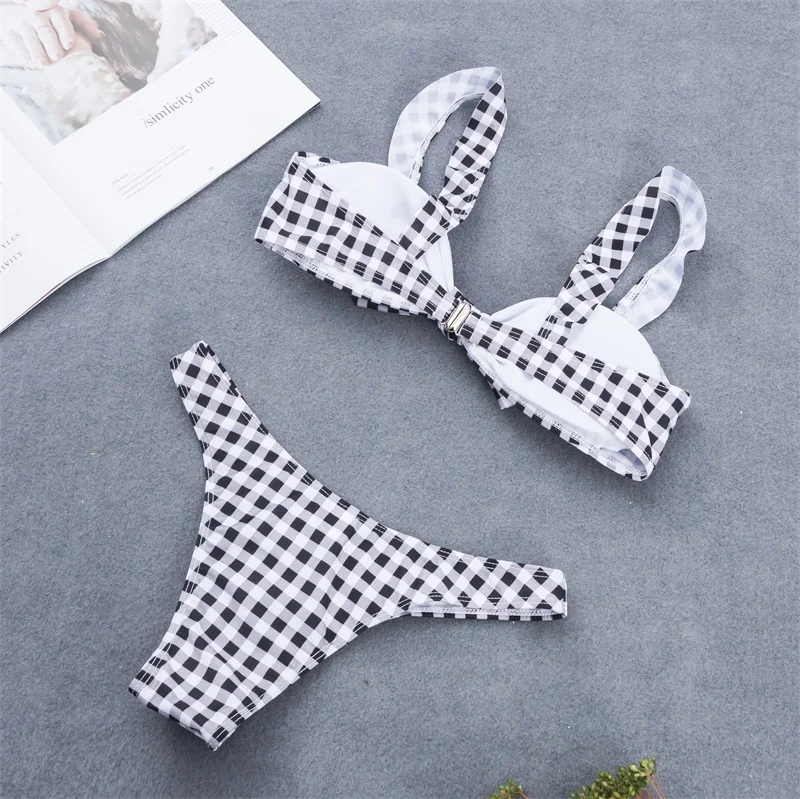 Женский комплект бикини с чашками пуш ап новинка ретро Бразильские Черные