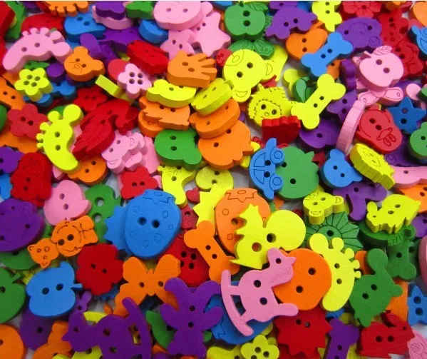 

100pcs Mixed Cartoon Shaped Wooden Buttons Sewing 2 Hole Button Embellishments Cardmaking 15-28mm