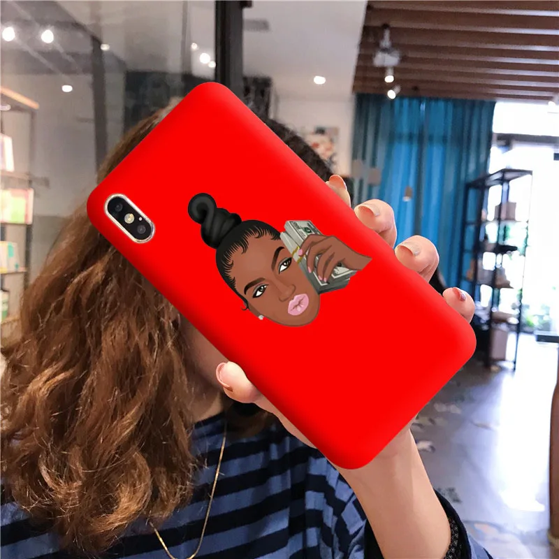 Funny Black Head Girl Phone Case Make Money Not Friends Women For iPhone 11Pro Max X XR XS 8 7 6s Plus Candy Red Silicone Cover