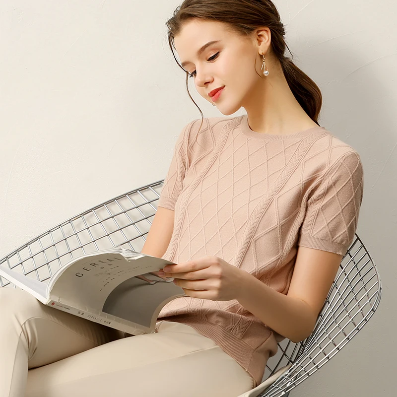 Soft Diamond knit Sweaters and Pullovers for Women Cashmere Vertical Short Sleeve Spring Autumn Blouse Tops Female Brand Jumper | Женская