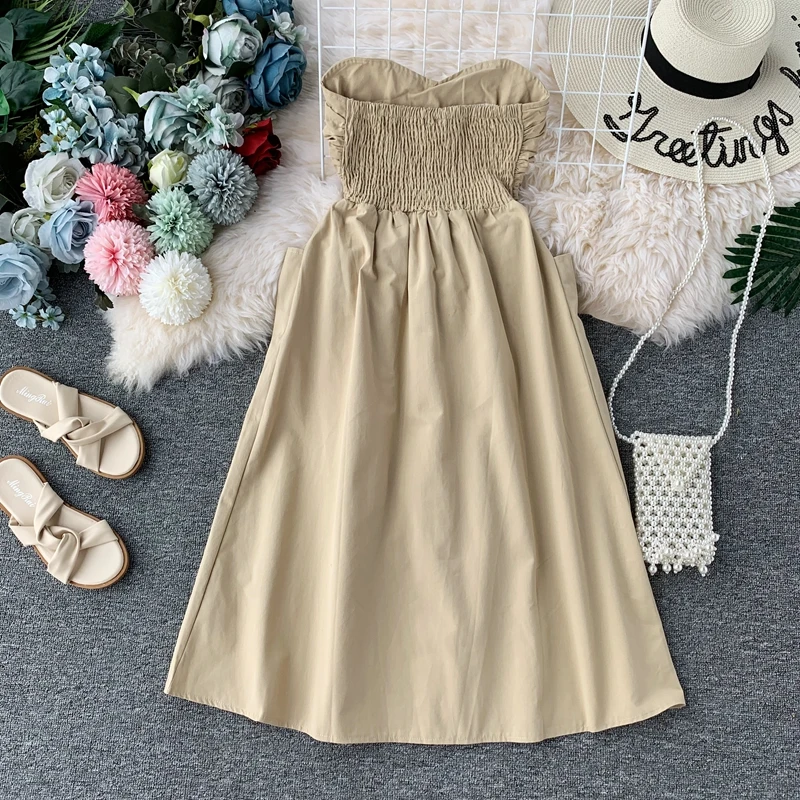 Women New Sexy Breast-wiping Pure Sleeveless Casual Dress Party Night Elegant Vestidos H288
