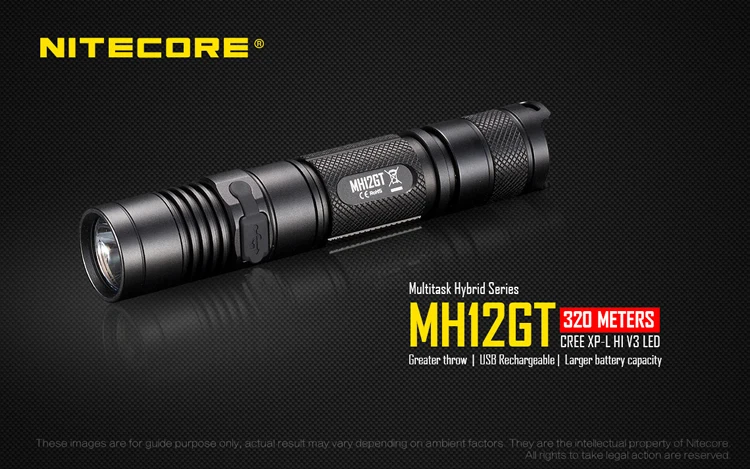 NITECORE 1000 лм MH12GT XP-L HI V3 светодиодный USB Перезаряжаемый Фонарик спасательный