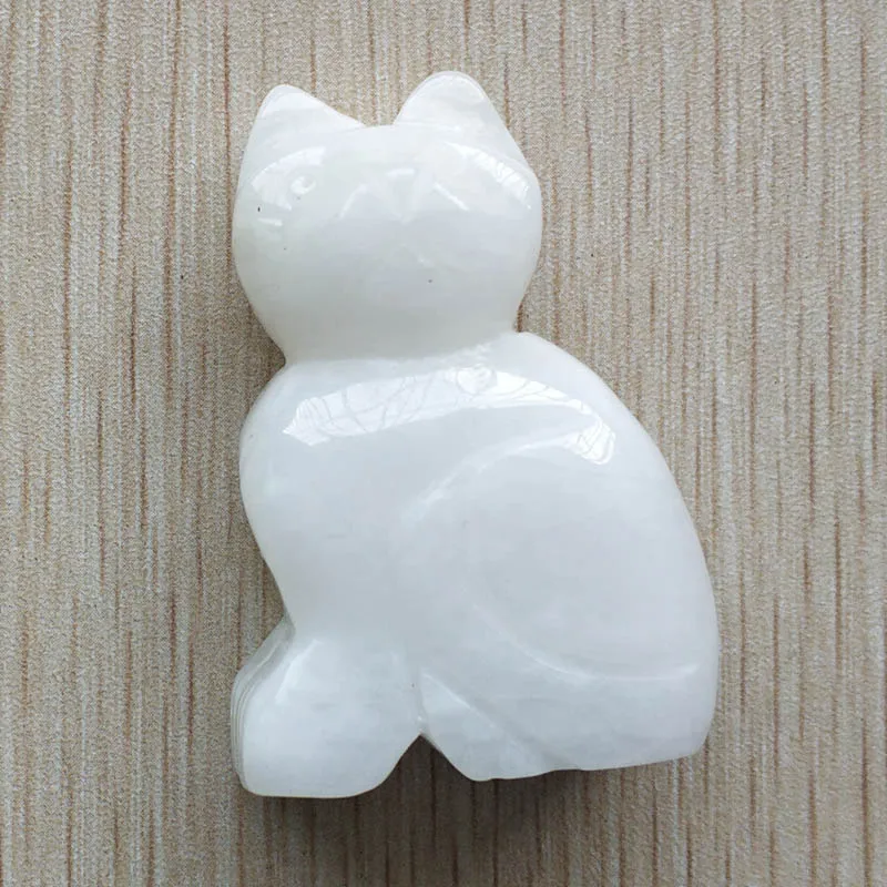 white jade Без отверстия Лидер продаж Мода натуральный камень резные большой кот талисманы ювелирные изделия, подвески 2 шт./лот - Окраска металла: white jade