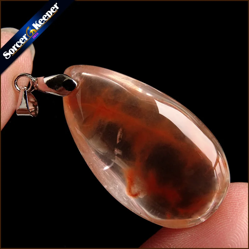 Для женщин Jewelry Цепочки и ожерелья Мода Редкие натуральный камень красный кролик волосы мех Рутиловый Кварц полированный кулон YS143
