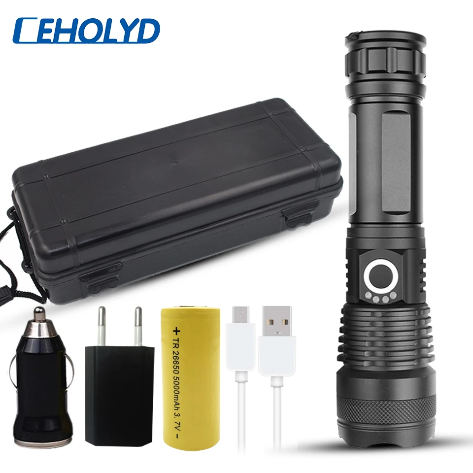Светодиодный фонарик cree xhp50, зарядка через usb, растягивающийся, ударопрочный, мощный, 18650 или 26650, перезаряжаемый фонарик