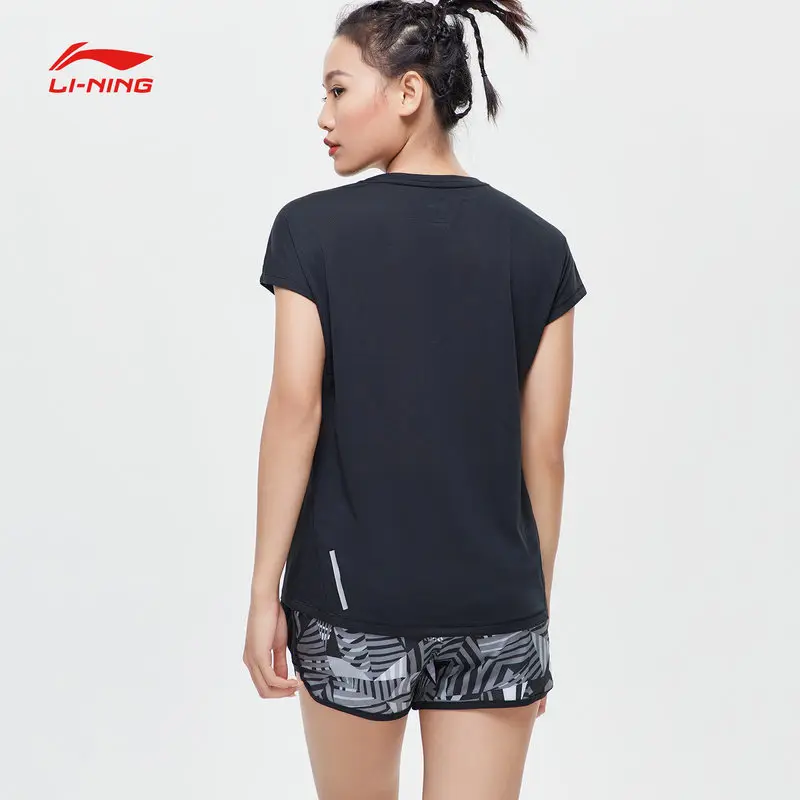 Li-Ning/женская верхняя одежда для бега с коротким рукавом из сухого полиэстера, дышащая Спортивная Удобная футболка с подкладкой, ATSP112 CAMJ19
