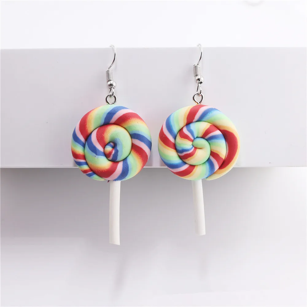 Новые дизайнерские милые девушки Радуга вихревой леденец на палочке Серьги в