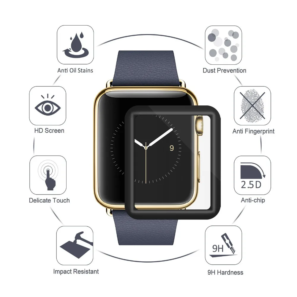 Закаленное стекло Gosear с полным покрытием и защитой от царапин для Apple Watch iWatch i Wach