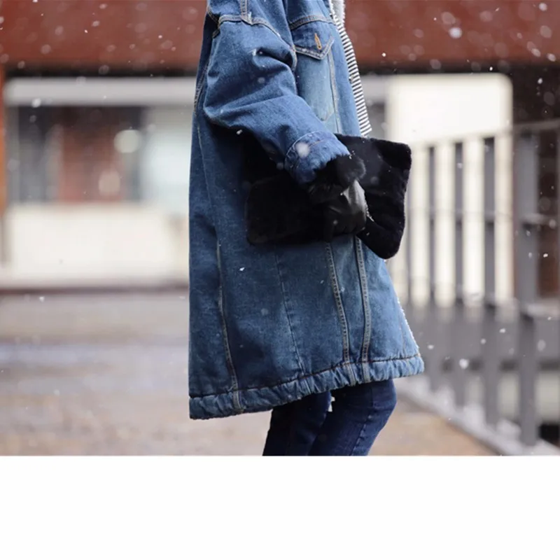Для женщин куртка осень Зимние парки пальто джинсы ягнят меховой воротник