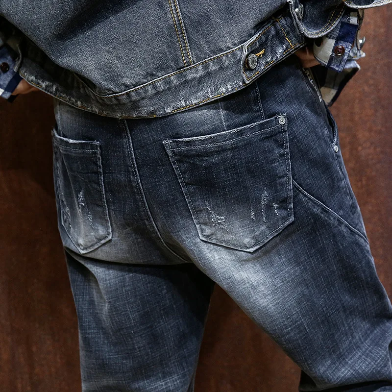 

2019 Mens Ripped Jeans Skinny Slim Straight Frayed Denim Pants New Fashion Loose Ripped Jeans for Men Plus Size
