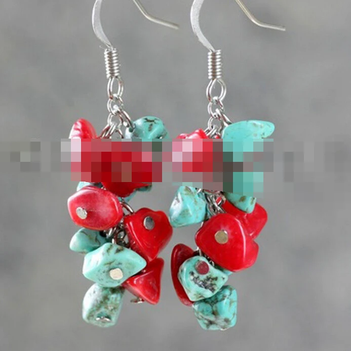 1579 красивый бирюзовый и красный коралловый чип серьга|earring skull|earring rhinestoneearring setting |