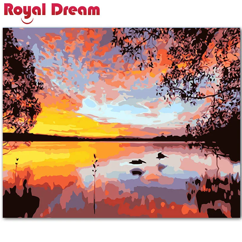 

Sunset lakeside Landscape DIY Painting By Numbers Kit Paint On Canvas Painting Calligraphy For Living Room Wall Art Home Decor