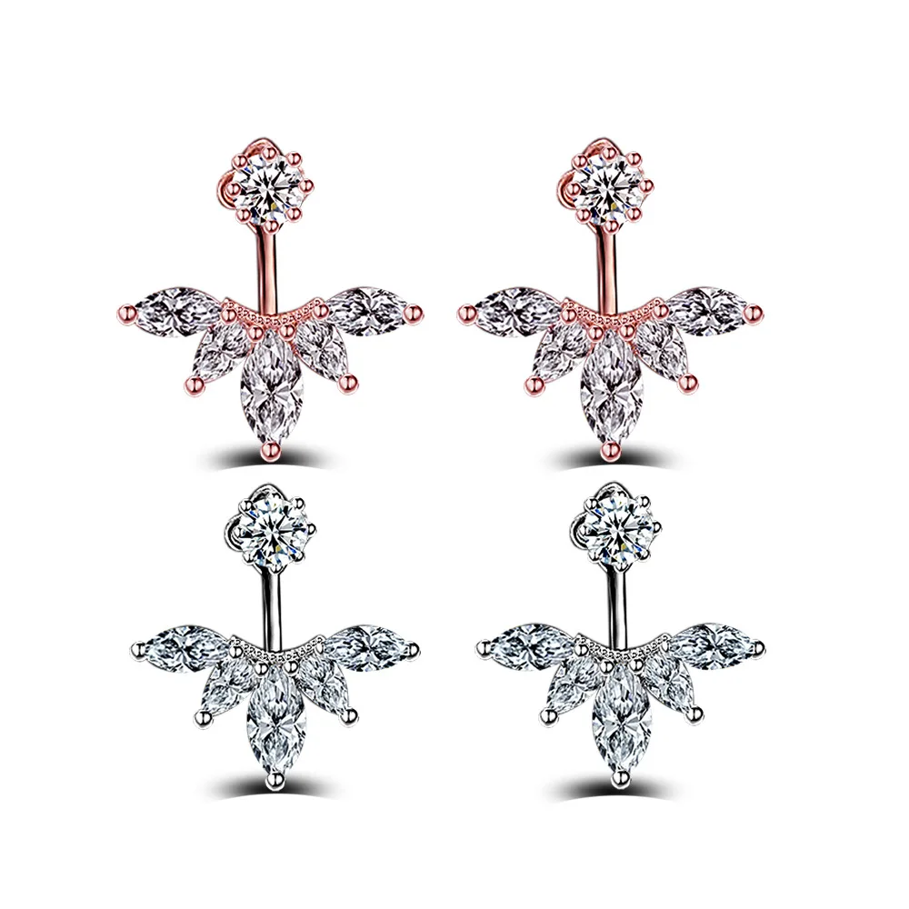 Роскошная женская Циркон Серьги гвоздики серебро Цвет кристалл маленький лист