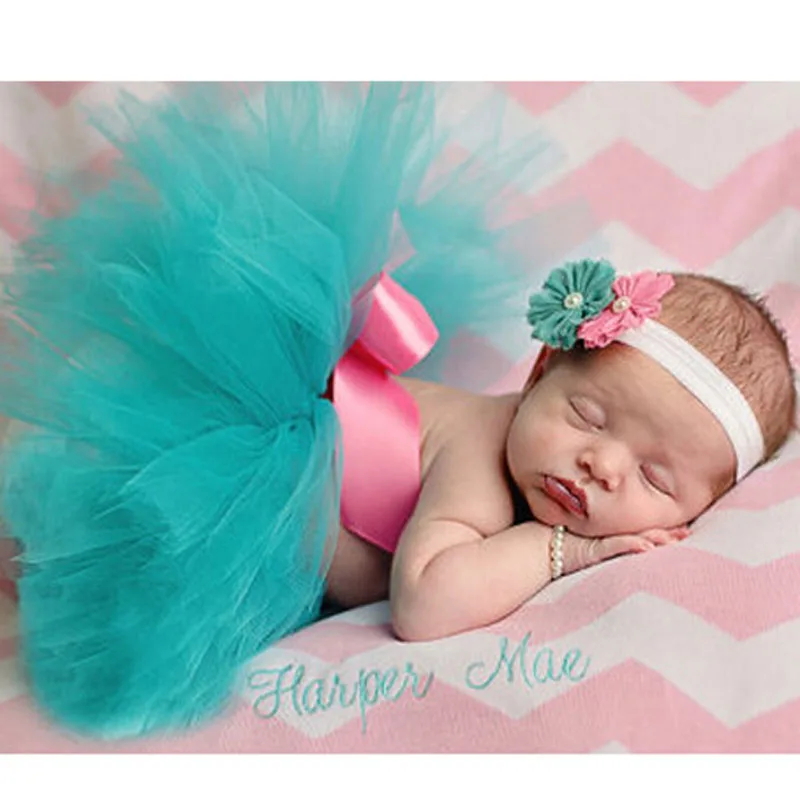 Pink Mint Newborn Tutu and Headband Baby Tutu Skirt Newborn Photography Prop Pettiskirt Infant Costume Outfit TS034