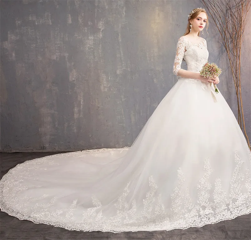 Vestidos De Novia женское белое свадебное платье с коротким рукавом и длинным шлейфом