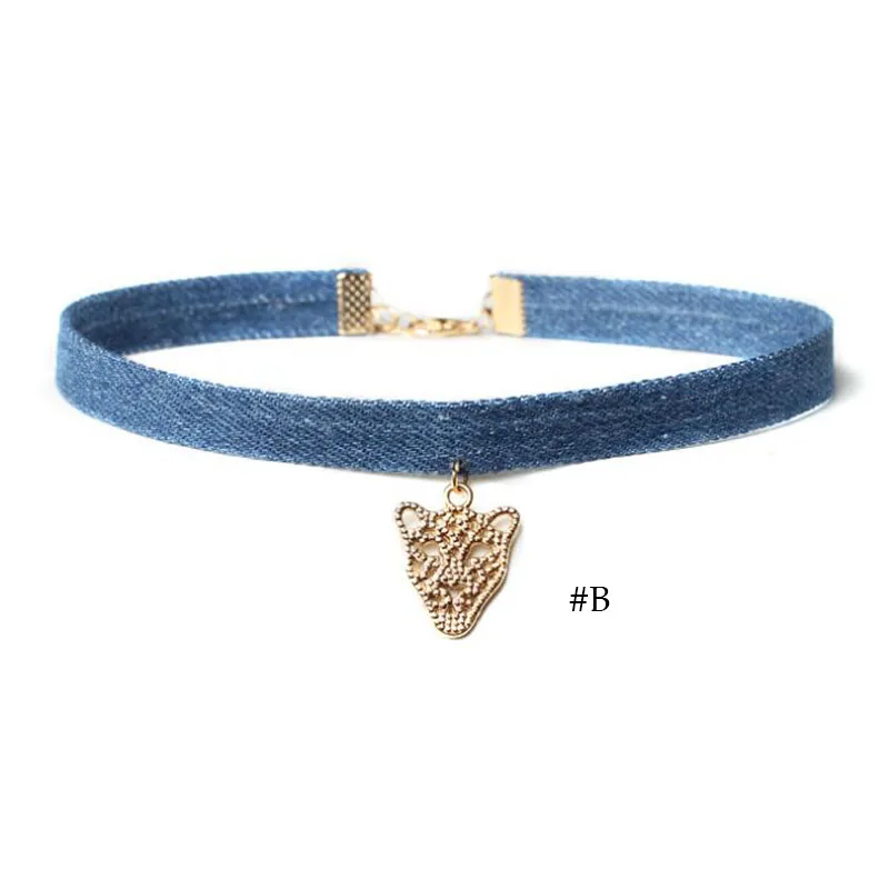 New Blue Jeans Choker Necklace For Women Punk Denim Collar Alloy Pendant Rope Colar Colliers Ras De Cou Bijous Jewelry | Украшения и