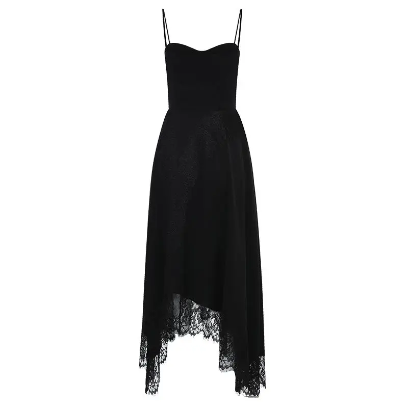 Женское асимметричное платье-миди INDRESSME Черное Кружевное Платье на тонких