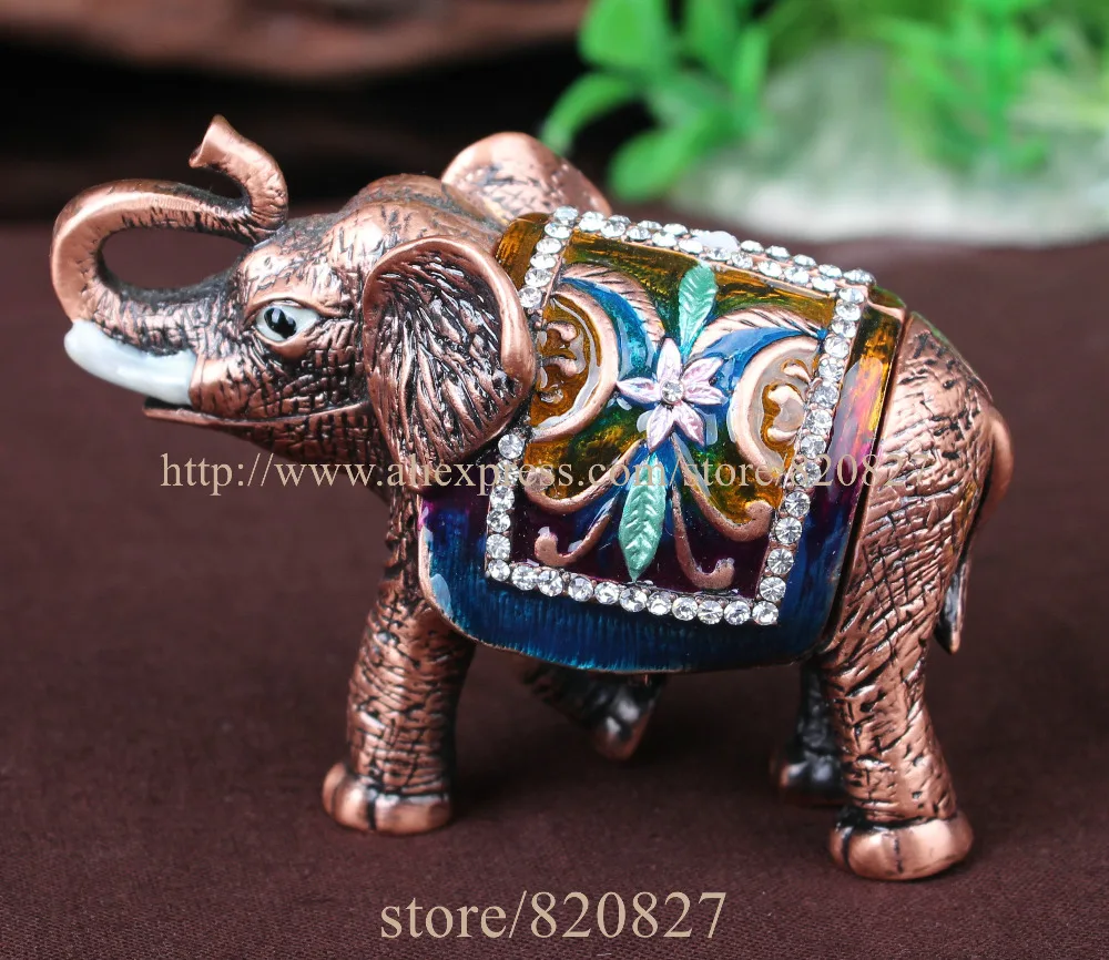 Home Decorative Box Small Antiqued Flowered Elephant Handmade Jeweled Enameled Metal Trinket Box MINI elephant
