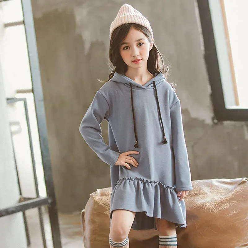 Christmas mermaid hooded hoodies velvet casual girls dresses winter autumn warm blue korean for teenage clothing | Детская одежда и