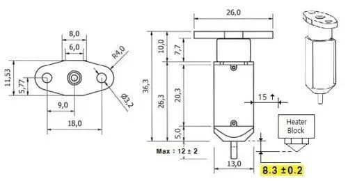 Funssor Delta Kossel rostock 3D принтер M3/M4 резьбовое отверстие эффект hotend с сенсорным датчиком