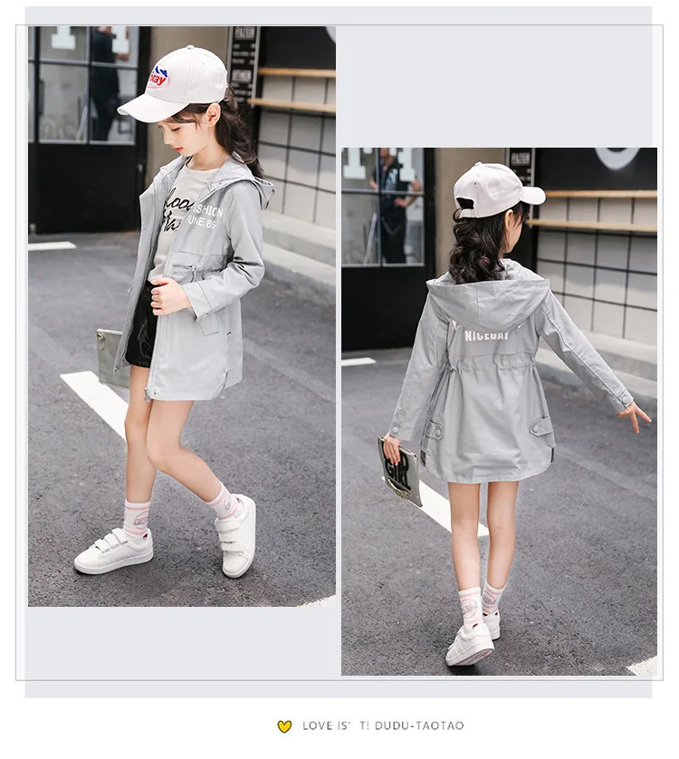 Dollplus/детская одежда; плащ для девочек; коллекция года; сезон весна-осень; Новинка; пальто для отдыха для девочек; ветровка с капюшоном и надписью