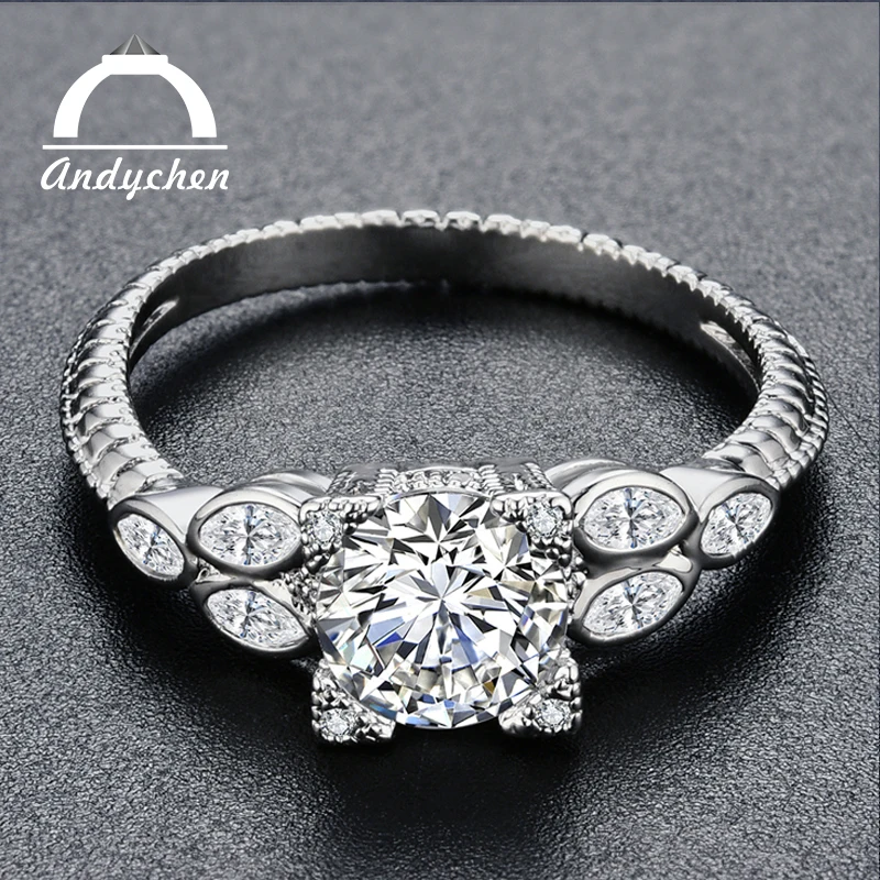 AndyChen White Gold &amp Rose Color Round AAA High Quality Zircon Wedding Rings for Women Jewelry accessories Size 5-12 H1357 | Украшения и