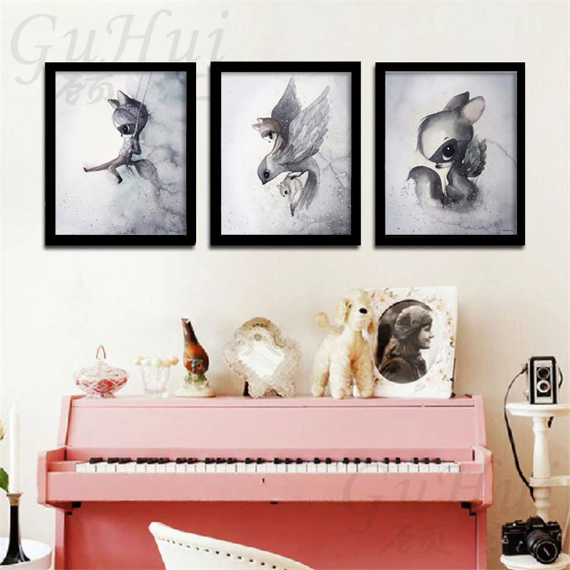 Современные качели кролик Девочки Ангел мультфильм лев рисунок на холсте