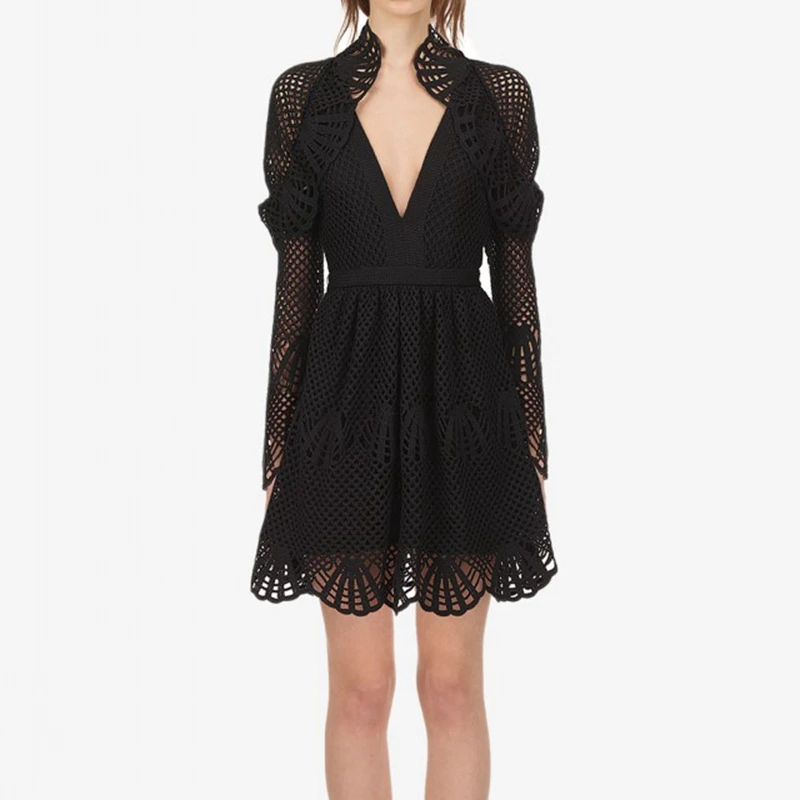 

Black Short Dress Women Long Sleeve Knitted Party Dresses