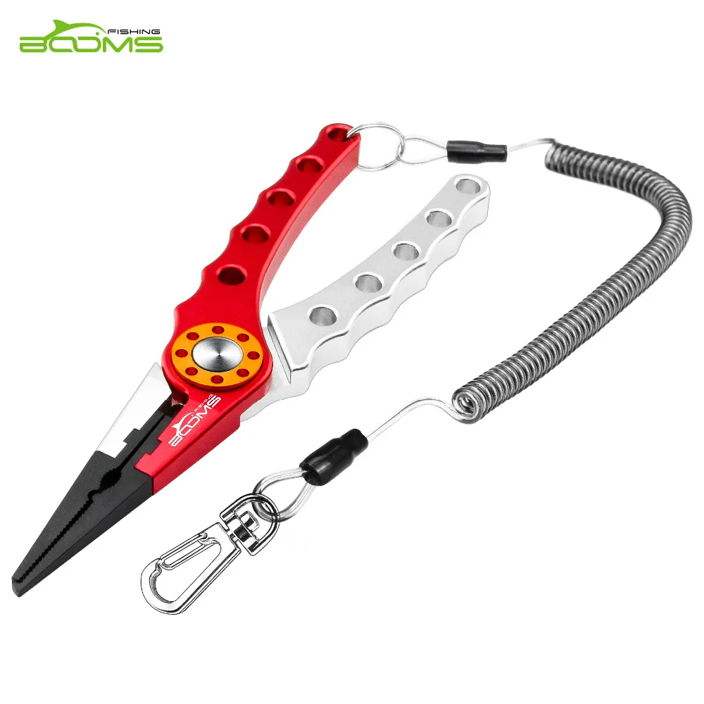 Booms Fishing X1 алюминиевые рыболовные плоскогубцы крючок для удаления оплетки линии резки и сплит-кольцо с спиральным шнурком и оболочкой