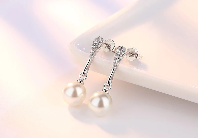 JYouHF Новая мода 8 мм жемчужные серьги для женщин Bijoux женские классические 925 пробы серебряные серьги в виде капелек воды ювелирные изделия для женщин