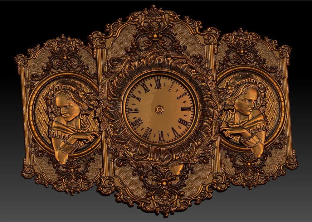 

Digital file in STL format clock for CNC 3D relief carving engraving C36-13