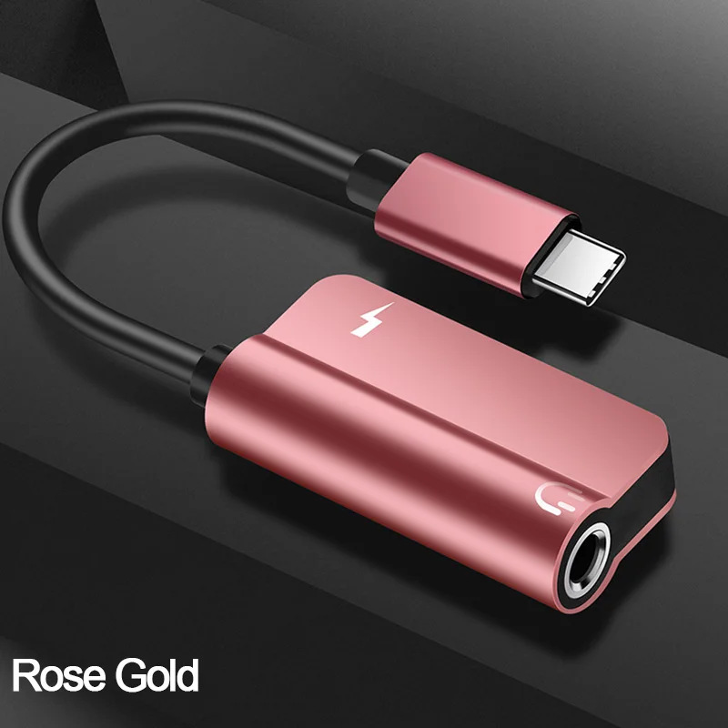 USB C адаптер на 3,5 мм разъем для наушников аудио Aux Тип C зарядный кабель OTG сплиттер для huawei P30 Xiaomi Mi9 8 samsung конвертер - Цвет: Rose Gold