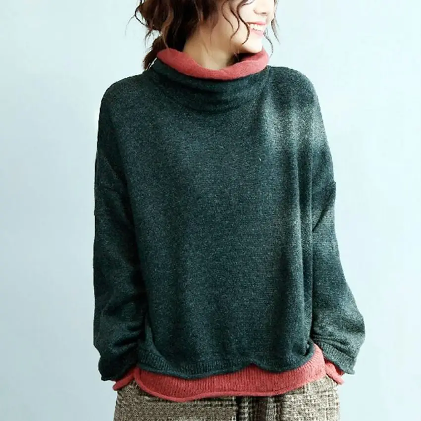 Mferlier Women Winter Sweater Turtleneck Lady Female Tops Oversized Korean Sweaters and Pullovers Batwing Sleeve Top | Женская одежда
