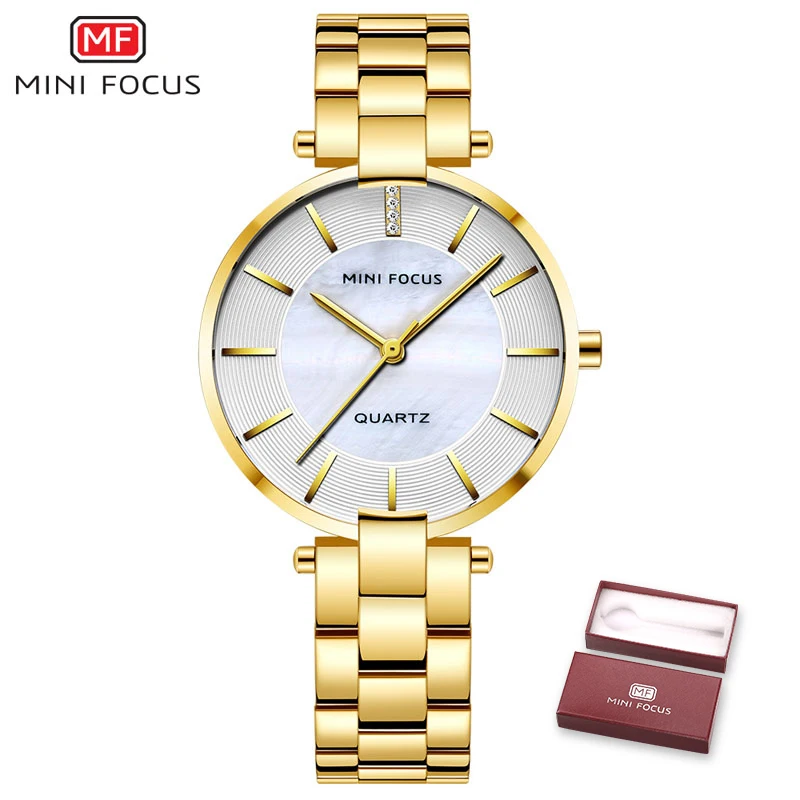 Golden MINIFOCUS, женские часы, роскошный бренд, повседневные, модные, для девушек, кварцевые, женское платье, женские часы, Montre Femme, наручные часы, женские часы - Цвет: Golden