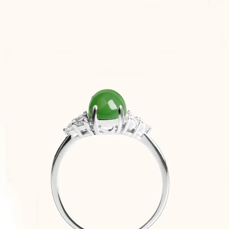 BUDONG Adjustable Oval Natural Nephrite Jade Jasper Band Fine Jewelry for Women Triangle Certificated 925 Sterling Silver Ring | Украшения