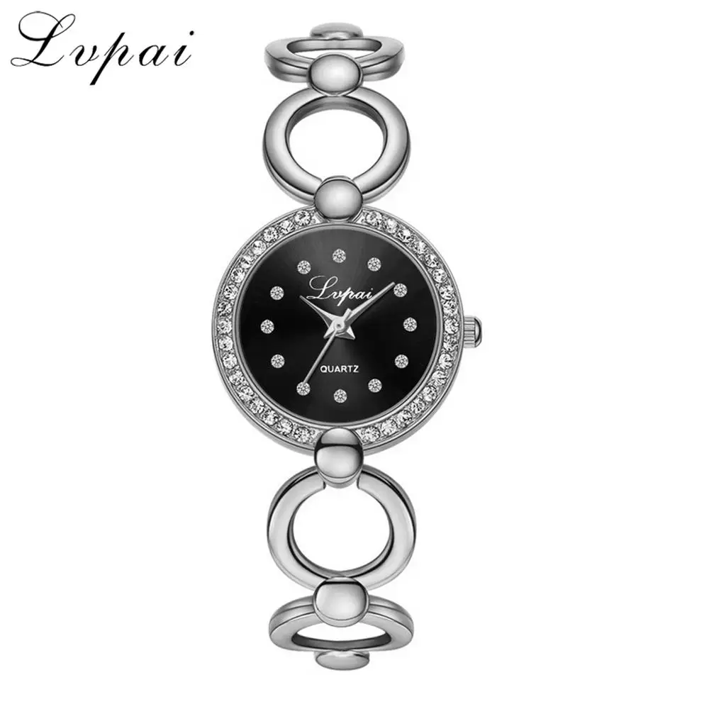 Silver Black Lvpai Брендовые Часы-браслет женские часы Роскошные кристаллы алмаза женские наручные часы женские римские цифры Кварцевые часы Montre Reloj - Цвет: Silver Black