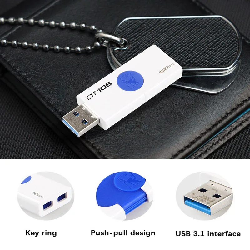 Kingston флэш-накопитель USB 3,0 флэш-накопитель 16 ГБ 32 ГБ 64 Гб 128 ГБ высокоскоростной 130 МБ/с. USB 3,1 флеш-накопитель sleek памяти Memorias диски DT106