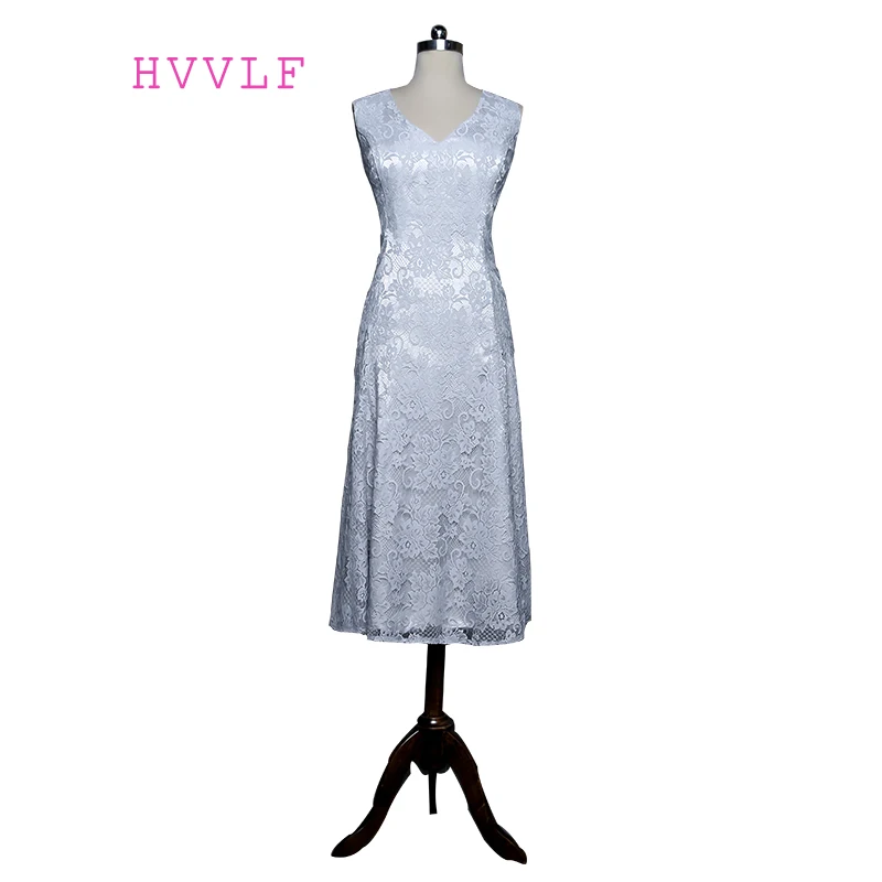 Размера плюс серебристого цвета для матери невесты Платья А силуэта с v образным