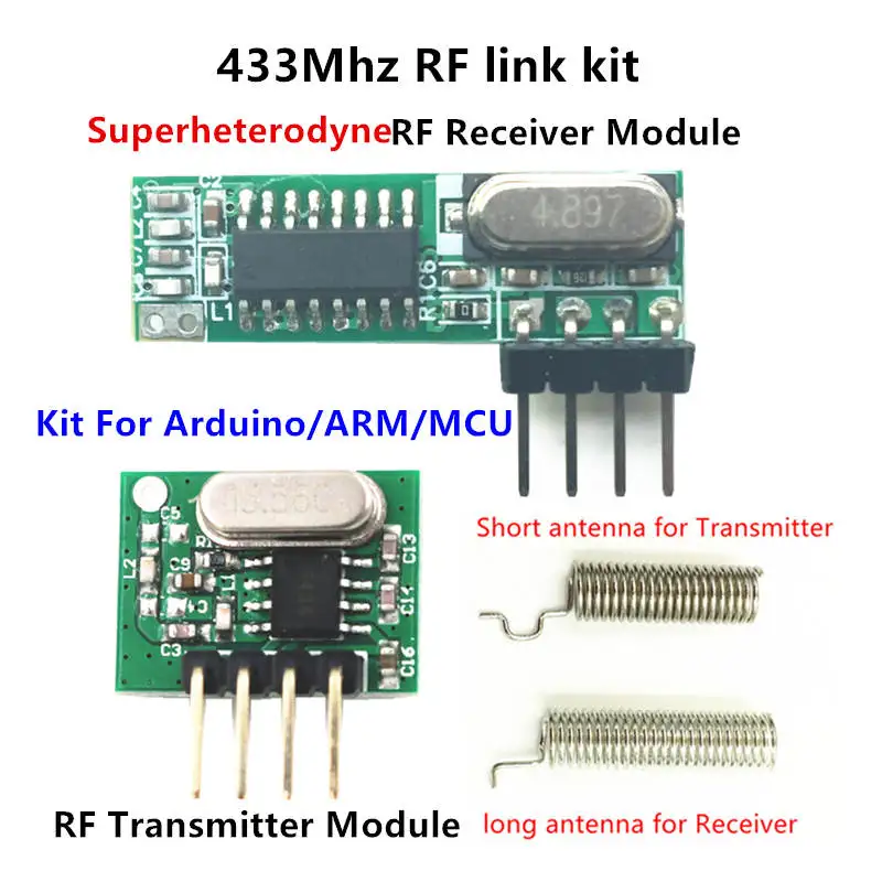 

433 Mhz Superheterodyne RF Receiver and Transmitter Module ASK kits with antenna For Arduino uno Diy kit 433Mhz Remote controls