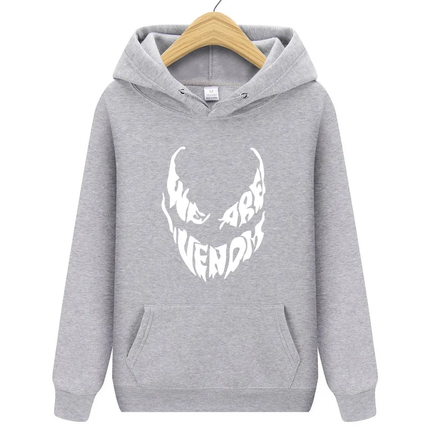 Толстовки, новая мода, толстовка с надписью We Are Venom, мужские толстовки, модная однотонная толстовка с капюшоном, мужской пуловер, мужские спортивные костюмы, Мужское пальто - Цвет: Gray