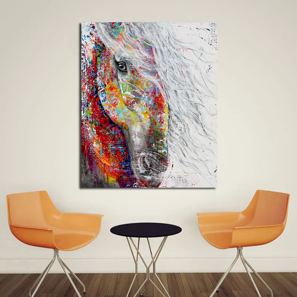 

JQHYART Wall Art painting Modern Colorful Animal Oil Painting On Canvas Vivid Colors Abstract Animal Colors Horse No Frame
