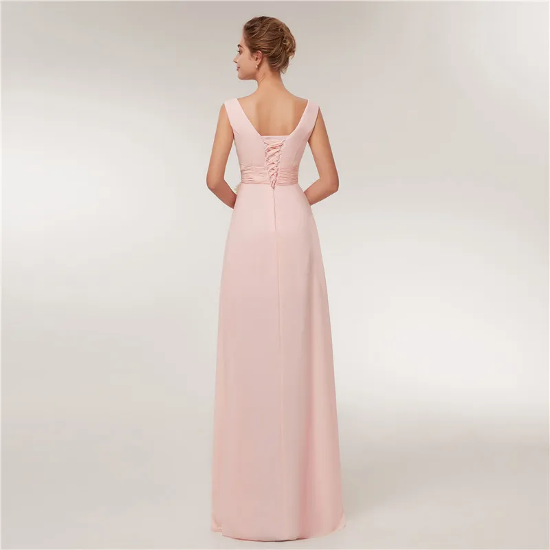 Простое длинное шифоновое розовое платье подружки невесты Vestido De Festa De Casamento Вечерние платья на выпускной