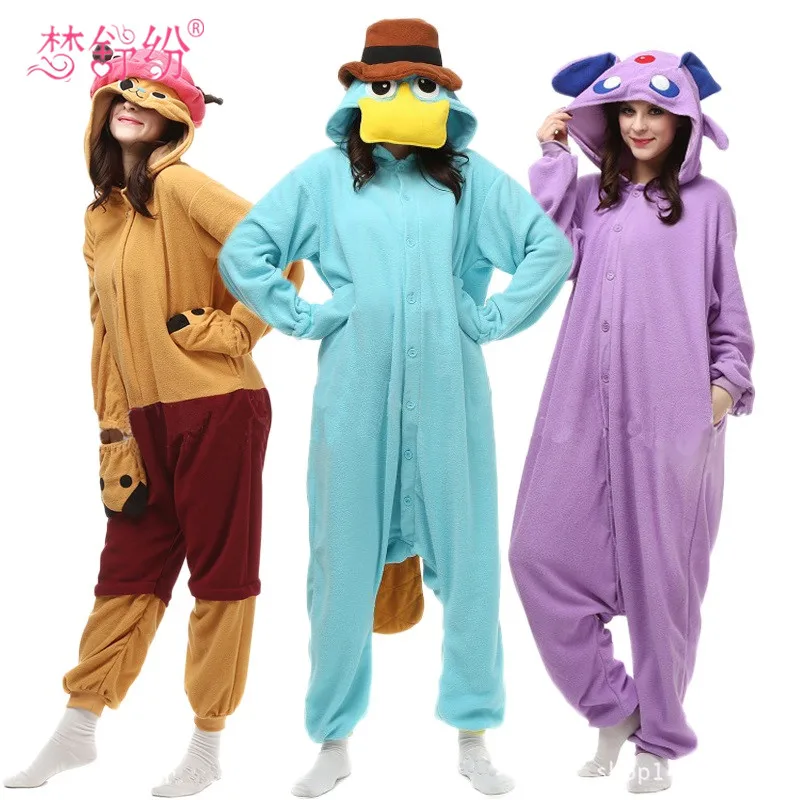 Высокое качество пижамы для девочек флис комбинезоны в виде животных зима с