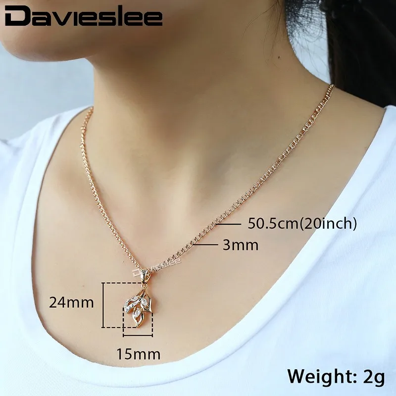 Ожерелье Davieslee для женщин кулон в форме листа 585 розовое золото заполненное