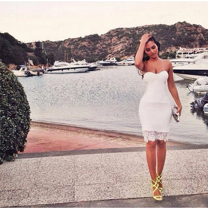 Вечеринка Знаменитости Ночной Клуб Выше Колена Мини С Плеча Кружева Платье 2017