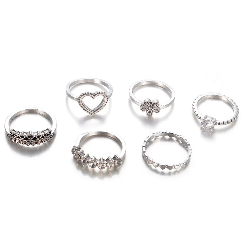 Набор колец в богемном стиле для женщин винтажные перстни форме сердца цветка с