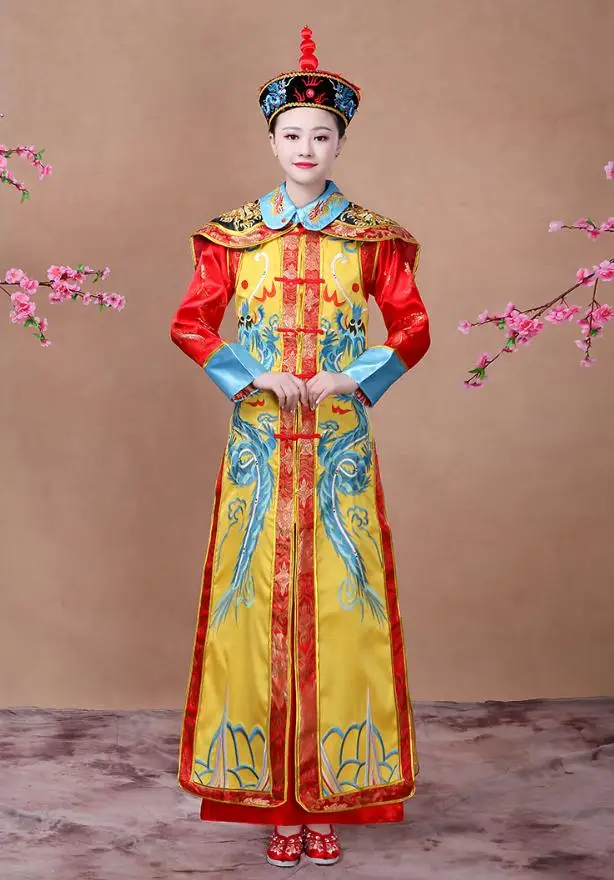 yellow Queen Королевское Платье императрицы, костюм династии Цин для взрослых женщин, Китайская традиционная одежда, костюм, Прямая поставка - Цвет: yellow Queen